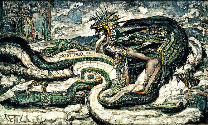 Wall Art featuring the painting Quetzalcoatl, The Serpent God, 08 by AM FineArtPrints