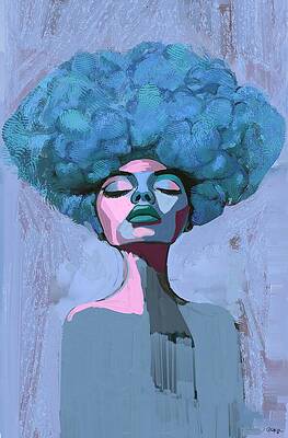 Woman with Blue Textured Hair Wall Art