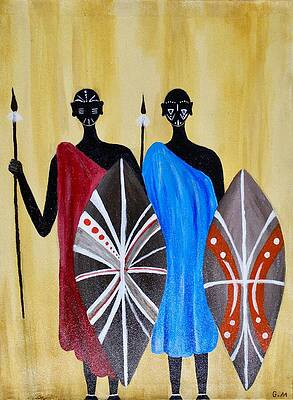 Two Tribal Warriors with Shields Wall Art