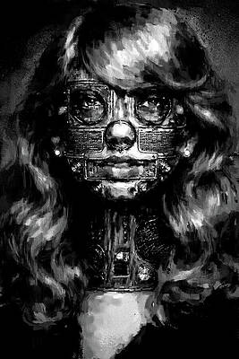 Woman with Intricate Metal Mask Digital Art