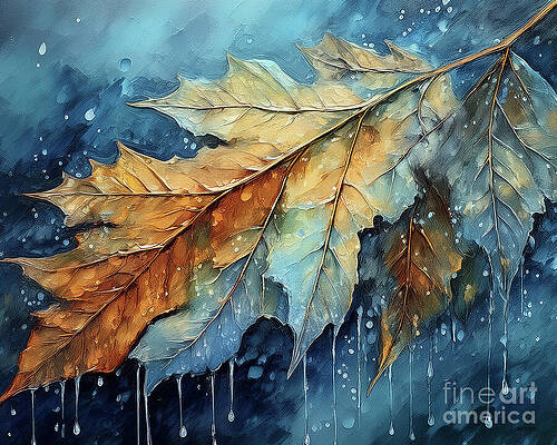 Vintage Wall Art featuring the ai art Rain Leaves by Macro Abundance