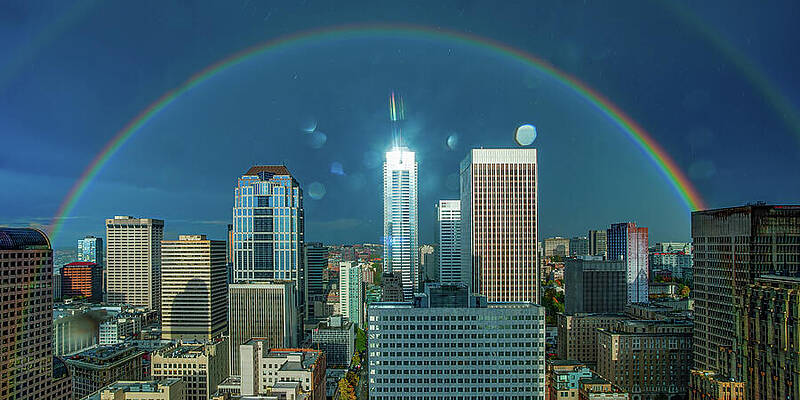 Seattle Wall Art featuring the photograph Rainbow Over Seattle Washington by Tommy Farnsworth