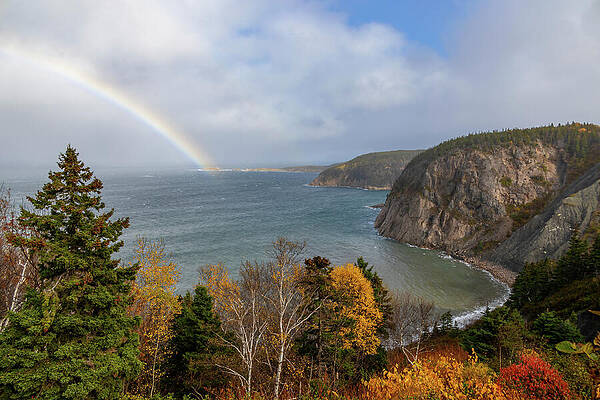 Majestic Mountain Rainbow Over the Ocean Wall Art