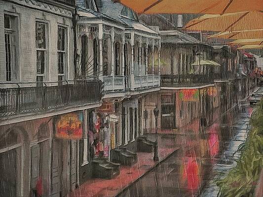 Wall Art featuring the painting Rainy Day Bourbon Street - Right by Jeffrey Kolker