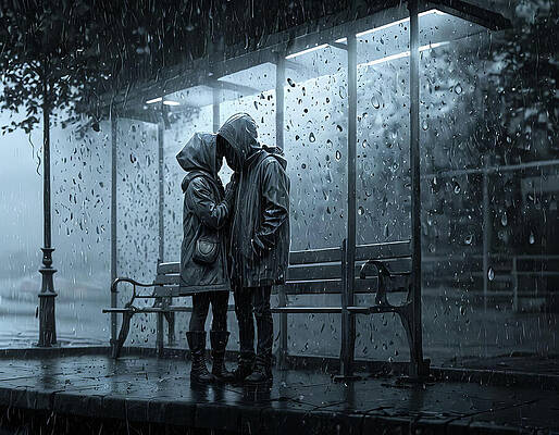 Digital Art - Rainy Day Rendezvous by Deb Beausoleil