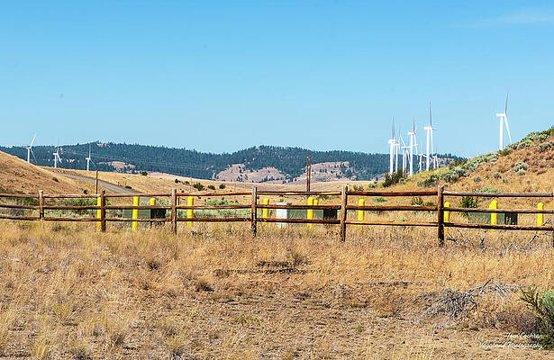 Wall Art featuring the photograph Ranch Fence And Wind Power by Tom Cochran