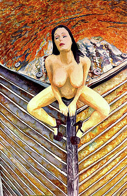 Watercolour Wall Art featuring the painting Rat Rod Bug Buster Hood Ornament by Grant Nixon