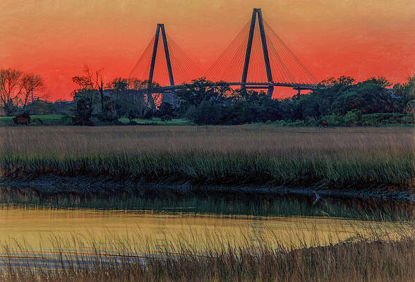 Sunset Photograph - Ravenel Bridge Sunset by Marcy Wielfaert