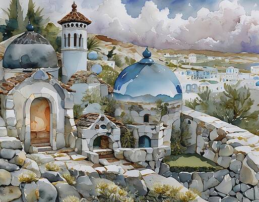 Mediterranean Stone Architecture Digital Art