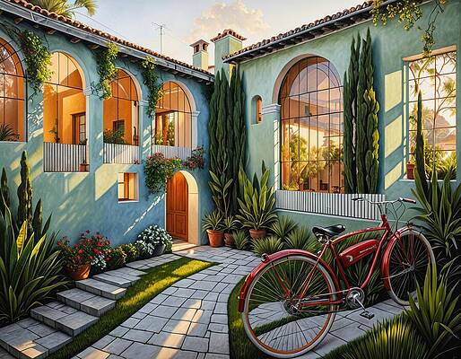 Vibrant Digital Art - Red Bike by Eris And AI