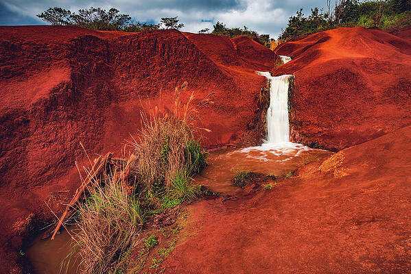 Paradise Photograph - Red Dirt Waterfall And Plants - Kauai, Hawaii by Abbie Warnock