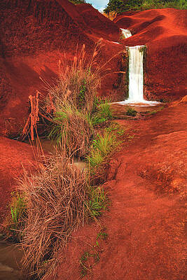 Paradise Photograph - Red Dirt Waterfall - Kauai, Hawaii - Vertical by Abbie Warnock