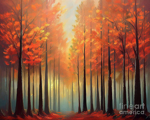 Summer Digital Art - Red Forest by Macro Abundance