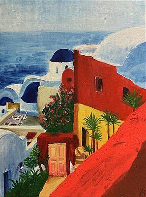Nature Wall Art featuring the painting Red Greek Scenery by Jenna Blank Page