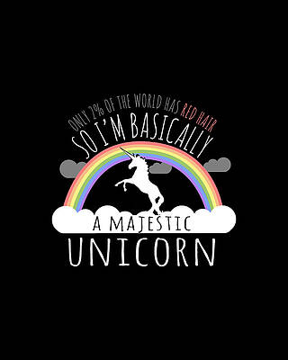 Majestic Wall Art featuring the digital art Red Hair Majestic Unicorn Funny Redhead by Flippin Sweet Gear