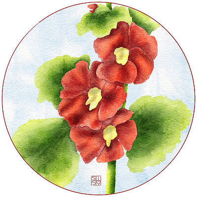 Delicate Digital Art - Red Hollyhock In Bloom by Snow Iris Studio