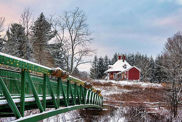 Winter Photograph - Red House At The Bridge #5236 by Dan Beauvais