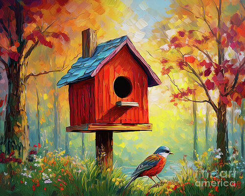 Vintage Wall Art featuring the ai art Red House by Macro Abundance