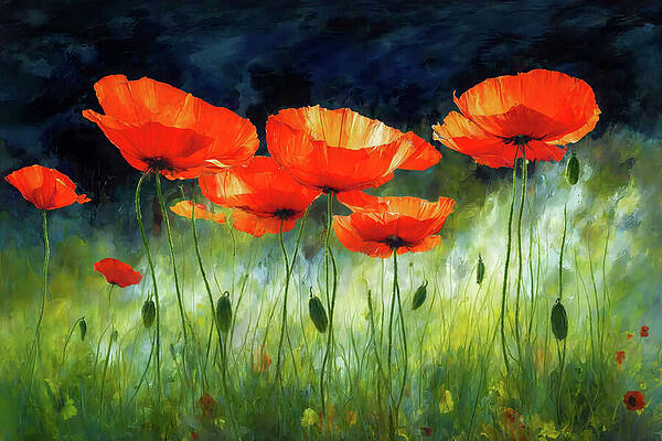 Wall Art featuring the ai art Red Poppies 1 by Ursula Abresch