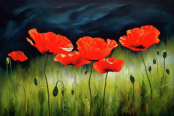 Wall Art featuring the ai art Red Poppies 2 by Ursula Abresch