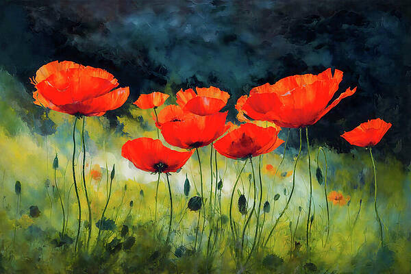 Wall Art featuring the ai art Red Poppies 3 by Ursula Abresch