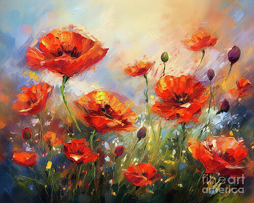 Beautiful Wall Art featuring the ai art Red Poppies by Macro Abundance