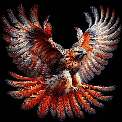 Majestic Wall Art featuring the digital art Red-Tail Of The Wild by Bill and Linda Tiepelman