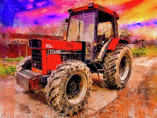 Vibrant Red Tractor Wall Art