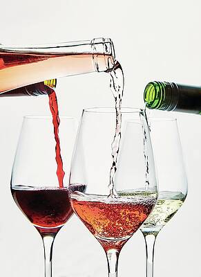 Wine Glass Wall Art featuring the photograph Red, White, And Rose by Alex Lau