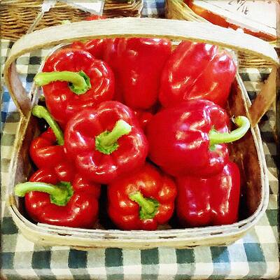 Basket of Red Bell Peppers Wall Art