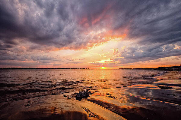 Maine Wall Art featuring the photograph Reflect The Drama, Sunset At Fort Foster Park by Jeff Sinon