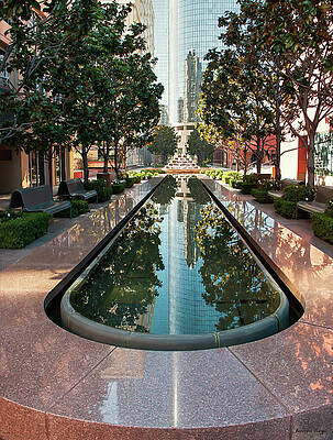 Reflective Urban Fountain Landscape Photograph
