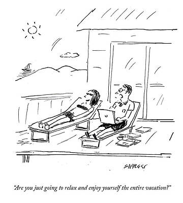 Relaxing Couple on Vacation Drawing