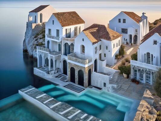 Ocean Wall Art featuring the digital art Remote Village With Salt Water Pool by Eris And AI