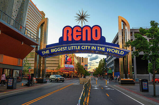 Vintage Wall Art featuring the photograph Reno The Biggest Little City In The World Arch Sign In Downtown Reno, Nevada by Miroslav Liska