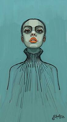 Futuristic Portrait with Blue Tones Wall Art