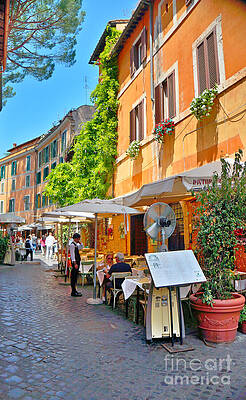 Vibrant Photograph - Restaurant On A Cobblestone Street, In Roma by Stefano Senise