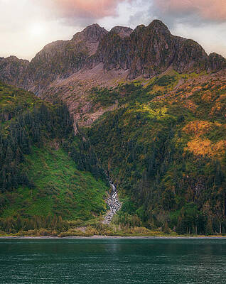 Serene Photograph - Resurrection Bay Waterfall by Dan Sproul