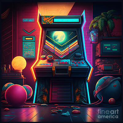 80s Wall Art featuring the digital art Retro 80s Arcade Cabinet Neon Abstract by Flippin Sweet Gear