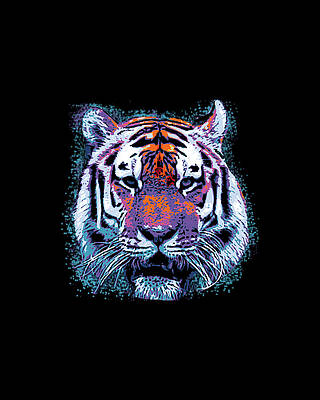 80s Wall Art featuring the digital art Retro 80s Tiger Face Splatter Paint by Flippin Sweet Gear