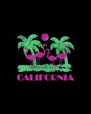 Pink Wall Art featuring the digital art Retro California Pink Flamingos by Flippin Sweet Gear