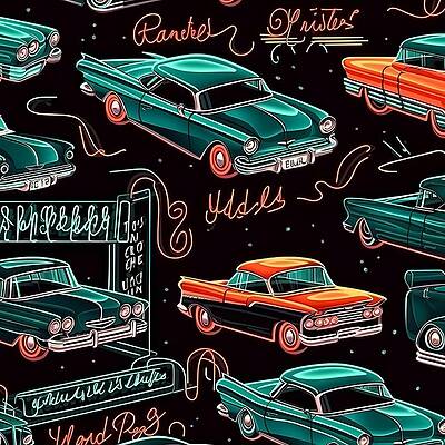 Vintage Digital Art - Retro Diner Pattern With Neon Signs by Andre Petrov