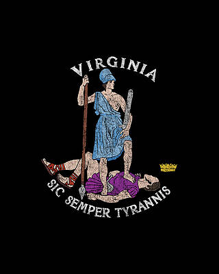 Virginia Wall Art featuring the digital art Retro Seal Of Virginia Sic Semper Tyrannis by Flippin Sweet Gear