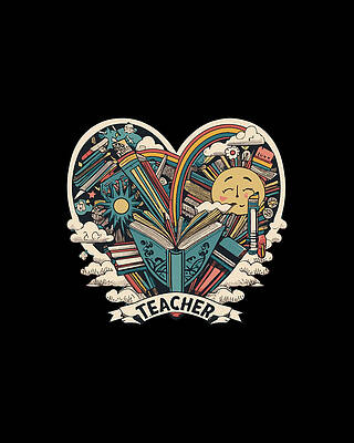 Nostalgic Wall Art featuring the digital art Retro Teacher Love Appreciation Back To School by Flippin Sweet Gear