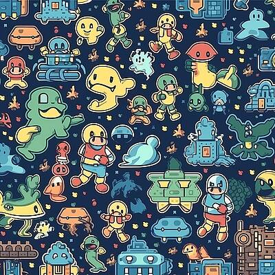 Vintage Digital Art - Retro Video Game Pattern With 8-bit Characters by Andre Petrov