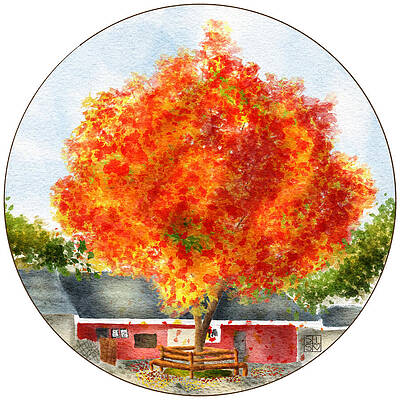 Vibrant Wall Art featuring the digital art Rhinebeck Sheep And Wool Festival Autumn Tree - Botanical Art For Home Decor And Accessories by Snow Iris Studio