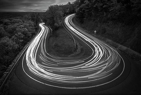 Ribbons Of Time Shawangunk Hairpin At Twilight Bw Print