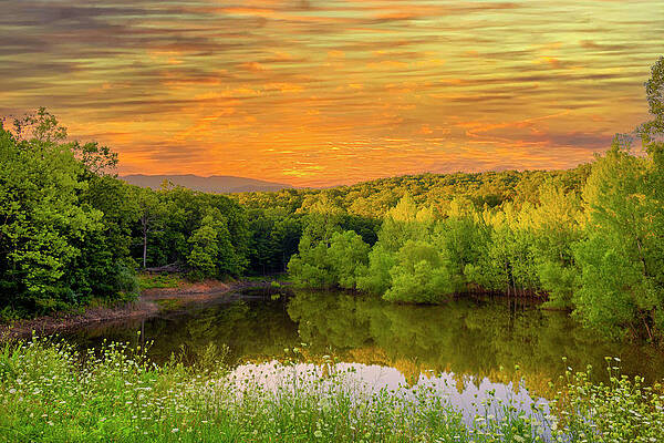 Landscape Wall Art featuring the photograph Ridge Lake Sunset At Goose Creek by Bill and Linda Tiepelman