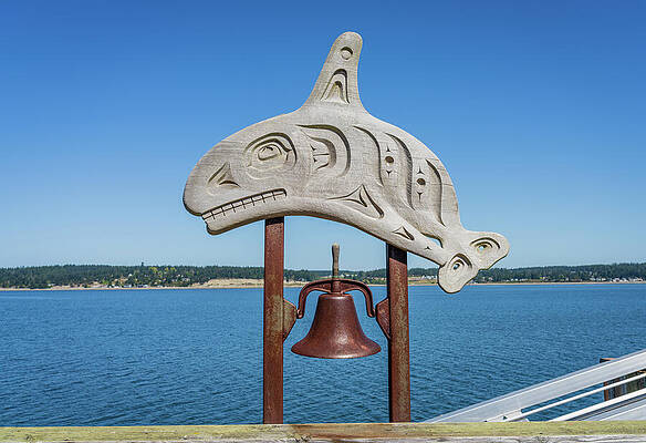 Orca Whale Sculpture Overlooking Sea Wall Art