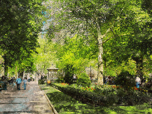 Scenic Wall Art featuring the painting Rittenhouse Square, Philadelphia - 02 by AM FineArtPrints